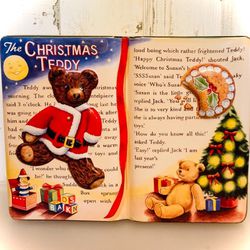 Book Shaped Christmas Tin W/ Teddy & Toys 9 1/2 x 7 1/4 x 2 1/4 #062822A9