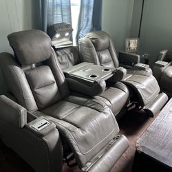 Leather Gray Electric 2 Set Couch