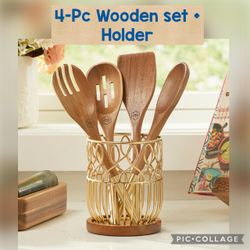 Princess House 4-Pc Wooden Set + Tool Holder