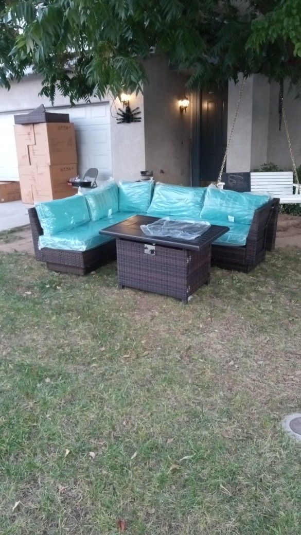 Fire Pit Propane Extra Thick Cushion Costco Quality Patio Set With