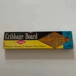 Vintage WOODEN CRIBBAGE BOARD GAME by Lowe: COMPLETE SET