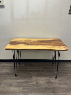 Rainwood Writing Desk / Vanity Table – 45” x 22” x 31”H – Solid Wood Live Edge Desk with Hairpin Legs