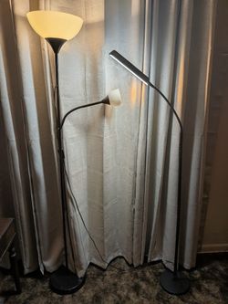Two Tall Black Lamps (Unique Light Settings On Both)