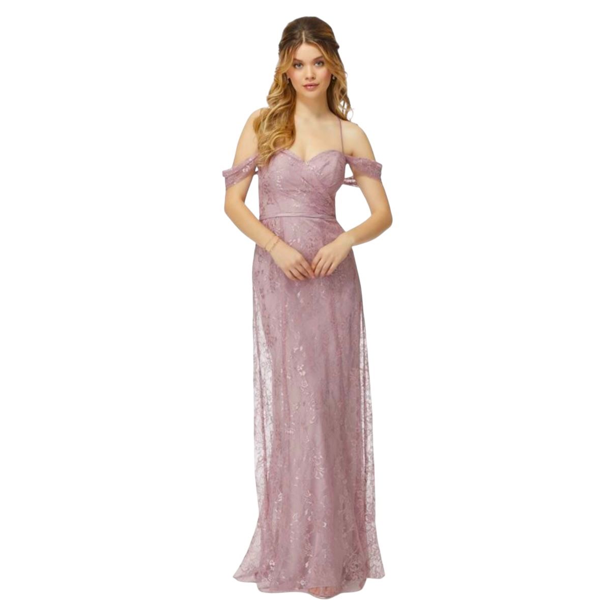 NWT MORILEE MADELINE GARDNER Style #21730 ivory size 14.  Romantic Chantilly Lace bridesmaid dress with both off-the-shoulder sleeves and spaghetti st