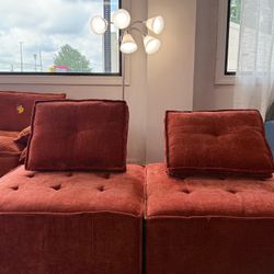 🔥Set of 2 🔥Modern Modular Sectional Sofa, Convertible Button Tufted Velvet Sofa for Living Room DIY Sectional Sofa Set (Orange)  💰299$