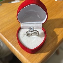 2 Piece Sterling Silver Cubic Zirconia Heart Ring