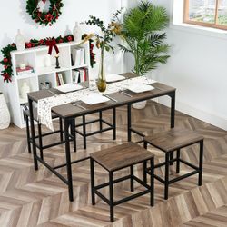 Homy Casa Moreman 5 Piece Dining Table Set 43.3” Dining Tabe with 4 Stools, Vintage Walnut