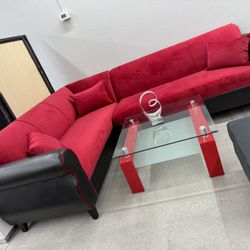 “L” Shape Sectional ❤️ Red Velvet 