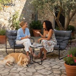 3 - Piece Patio Chair Set with Side Table, Outdoor/Indoor Chairs with Thick Cushions, Heavy Duty 400 LBS Capacity, Patio Bistro Set Suit for 