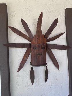 Large Rusted Metal Pueblo Sun Face Sculpture by Michael Monfort – 36"
