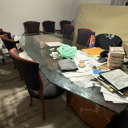 Large Glass Table W /10 Custome Chairs 