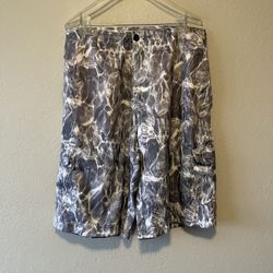 Ocean Current Mens Grey Water Print Cargo Beach Pockets Shorts, Size 34