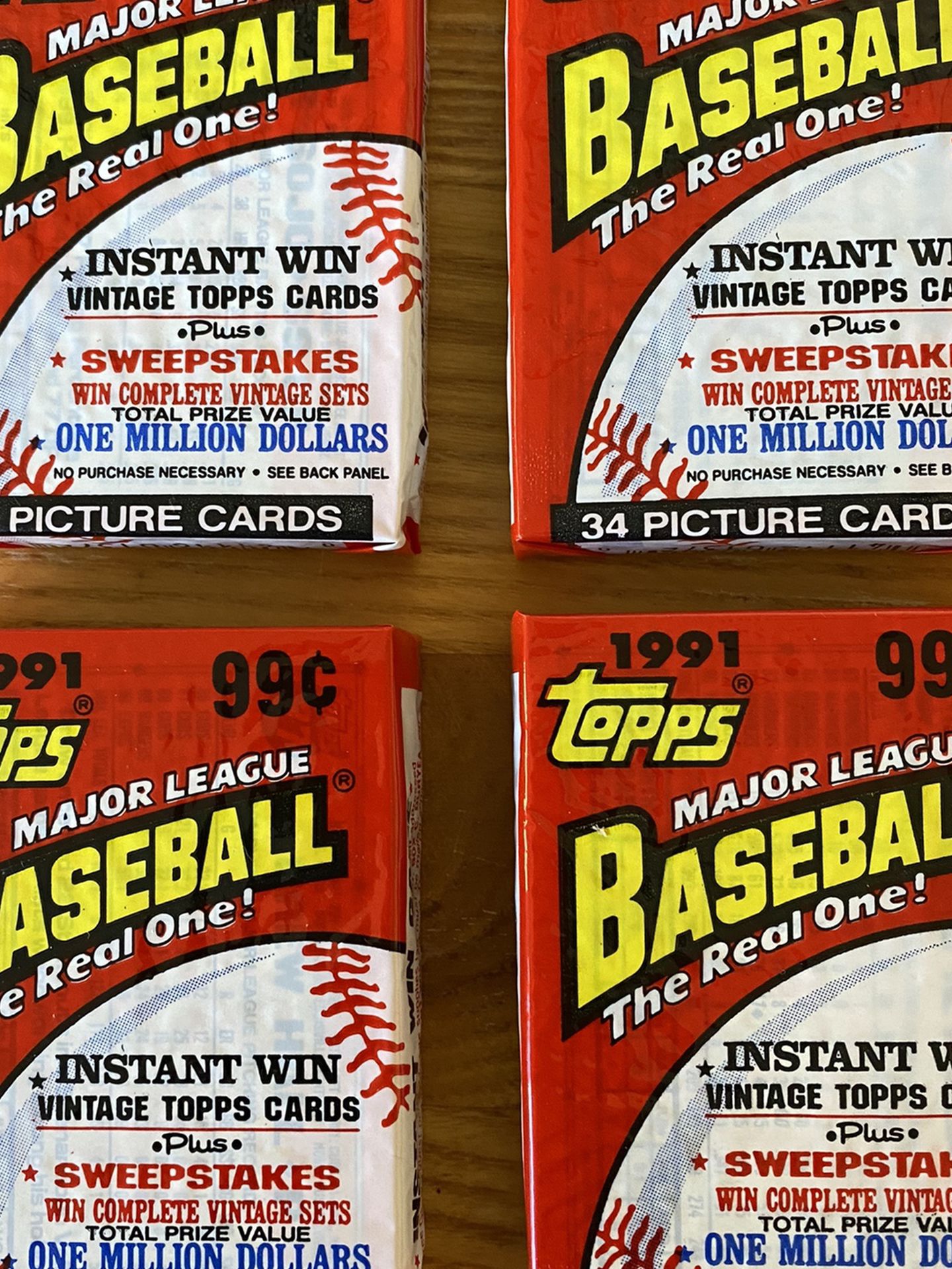 4 New Cello Packs of Topps 1991 Baseball Cards 34 Cards In Each Pack