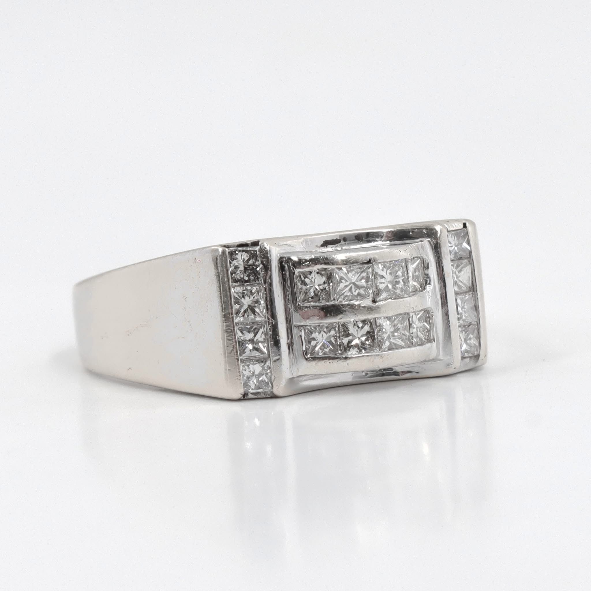 GENT'S DIAMOND FASHION RING 16 DIAMONDS .64 CARAT T.W. 14K WHITE GOLD 5.6G