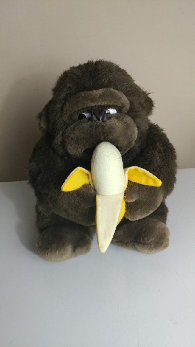 Embrace Gorilla With Banana Plush Stuffed Animal Toy 7 1/2" Monkey Ape Platinum