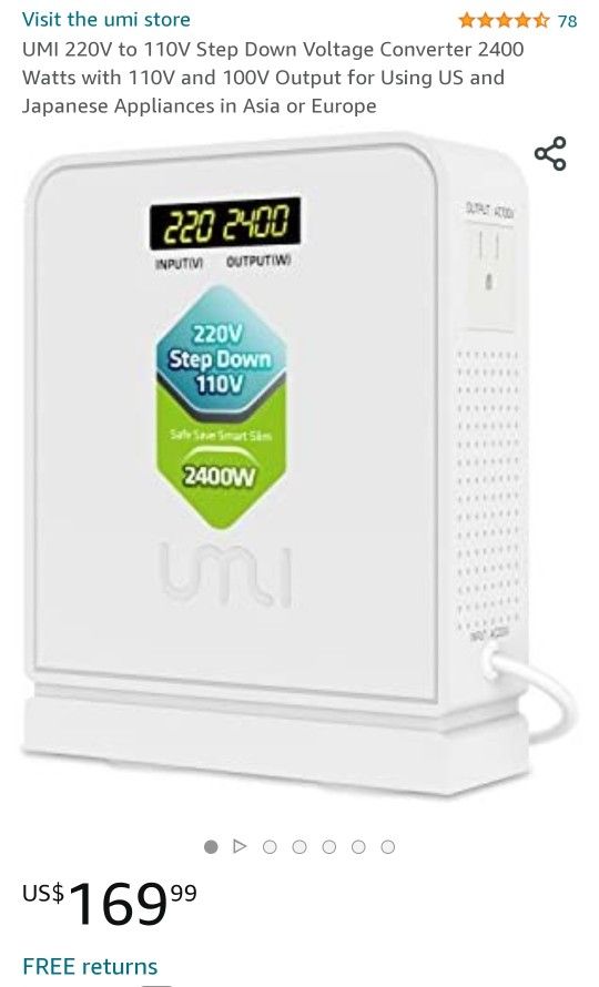 UMI 110V to 220V Step Up Voltage Converter 2400 Watts
