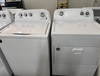 Whirlpool Top Load Washer & Dryer Set – White, Auto Dry, Simple Dials