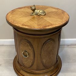 Vintage MCM Wooden Drum Cabinet Side Table Nightstand Round End Table HTF