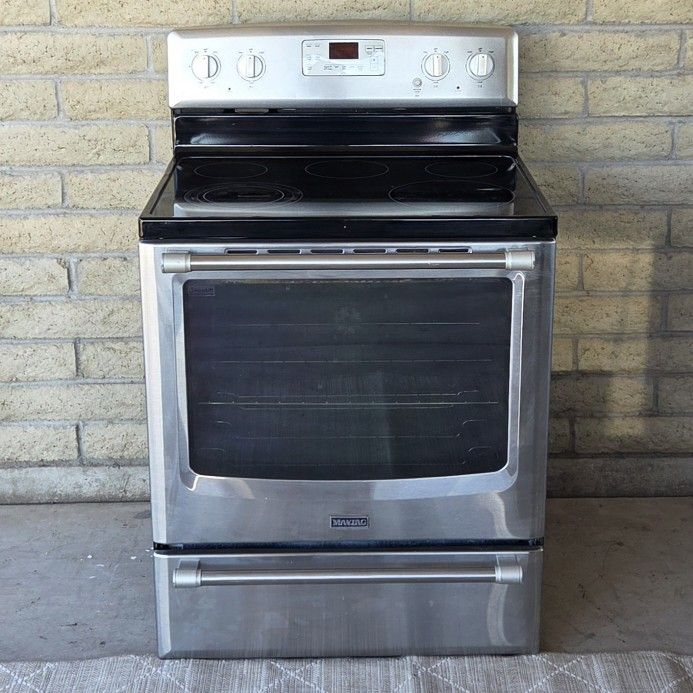 MAYTAG STAINLESS SMOOTH-TOP 5 BURNER ELECTRIC RANGE 6.2 sq ft OVEN STOVE HOME KITCHEN APPLIANCE