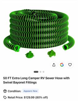 50 FT RV Sewer Hose with Swivel Bayonet Fittings