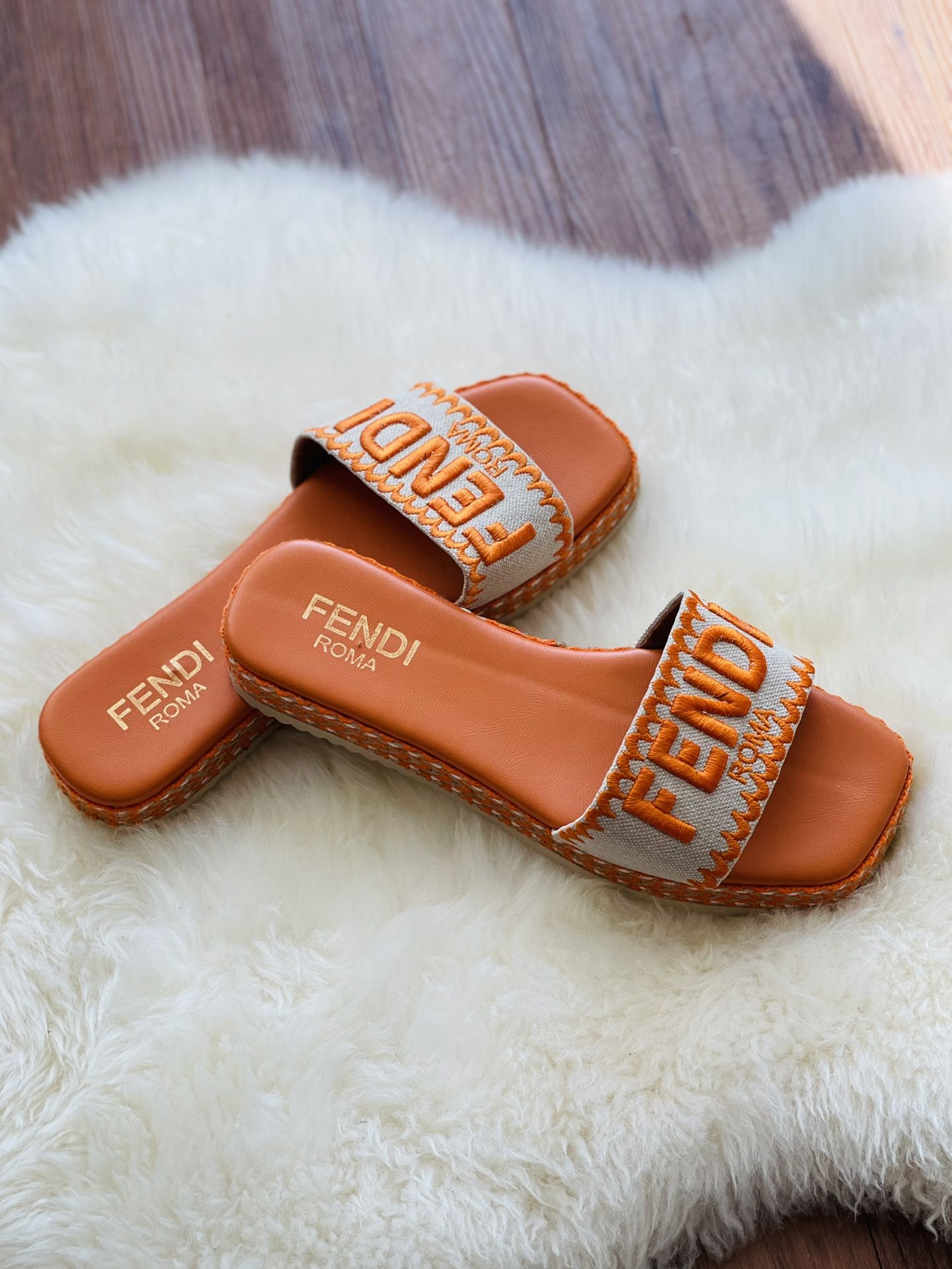 Orange Fendi Slides US Size 9, EUR 40