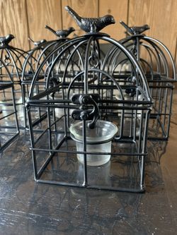 8 Black Metal Bird House Candle Holders 