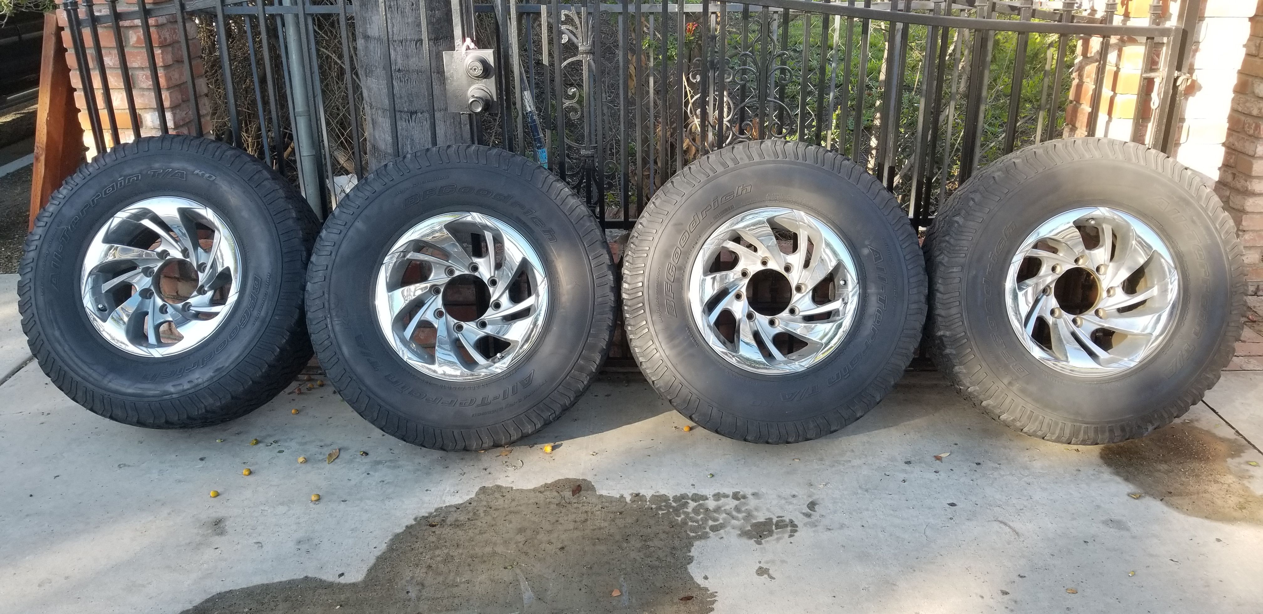 Chrome 8 lug (165 mm) Ultra Wheels on 285/75 16  BFG All Terrain Tires. D Rated Tire ( 8 ply} BFG 285/75 16 KO tires.