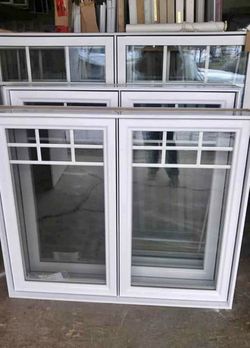 White Vinyl Double Casement Window with Grilles