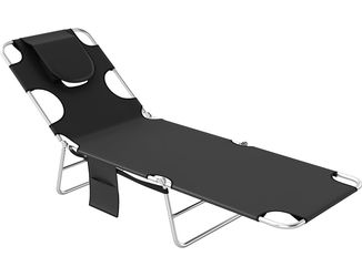 Outsunny Chaise Lounge Chair Outdoor w/Face Arm Hole Black 5 Position - Brand New in Box