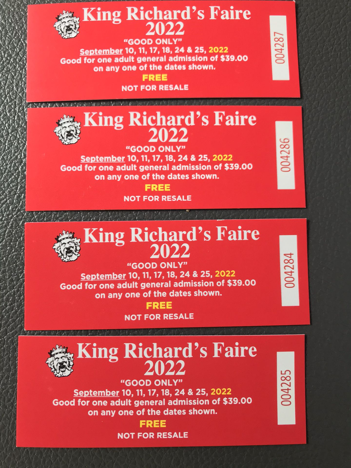 4 Tickets to King Richard’s fair