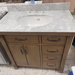 Bathroom Vanity, Brown With Top And Back
