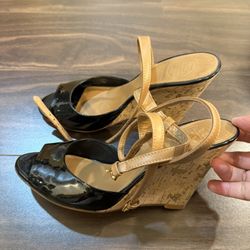 Tory Burch Wedge Heel Sable With Straps Size 7.5