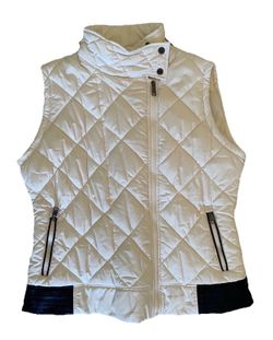 MNY Marc New York Performance White Quilted Puffer Vest Faux Leather Trim XL