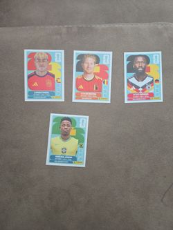 Panimi world cup stickers. Lamine yamal, Antonio Rudiger, Vinicius Jr, Kevin de bruyne