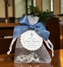 BAPTISM CHRISTENING COMMUNION rosary in organza bag favors gift - BLUE