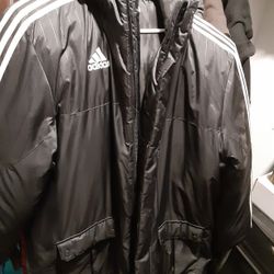 Adidas 3-stripe winter coat w/hood and pockets 