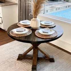 Custom Built Round Dining Table Solid wood Farmhouse herringbone