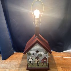 Birdhouse Cottage Hand Painted Wooden Lamp 