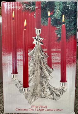 Vintage Godinger Holiday Collection Silver Plated Christmas Tree 5 Candle Holder