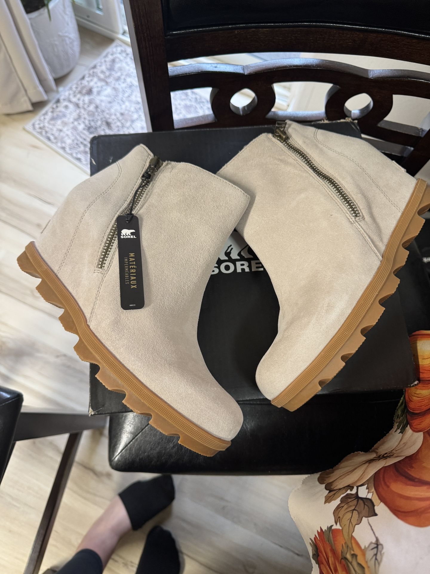 SOREL Joan of Arctic Wedge II Zip Ankle Booties Soft Taupe, Size 11 New in box. Never worn. Suede Upper Approx 3" Heel, 1" Platform