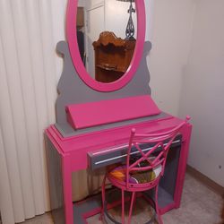 Tall Customade VANITY W/ Mirror & Hidden cosmetic Department,  Eyebrow Pencil Holder,  With Matching  Swivel Stool 6ft ×4 Ft