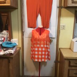 Temu 4xl Checkered Orange Capris With Studded Diamond And Slit At End Of Pants