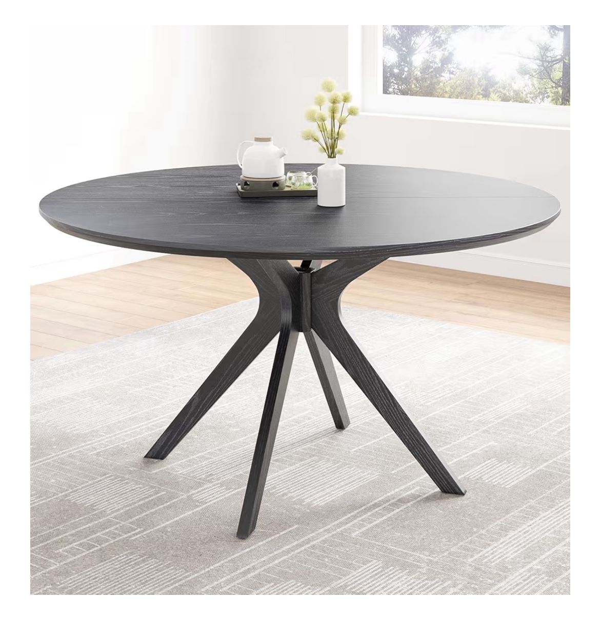 Black Round Dining Table With 4 Rayan Chairs