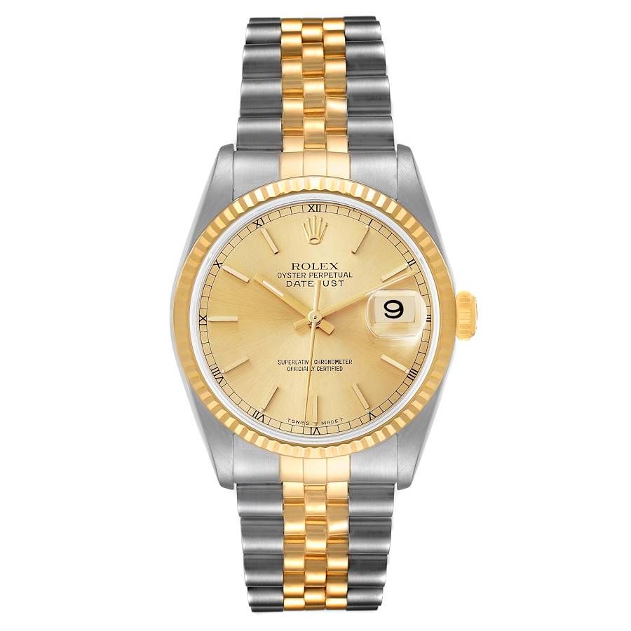 1998 Men's Rolex 36mm DateJust 18K Gold / Stainless Steel Two Tone Watch with Fluted Bezel and Champaign Dial. (16233 322-18820)