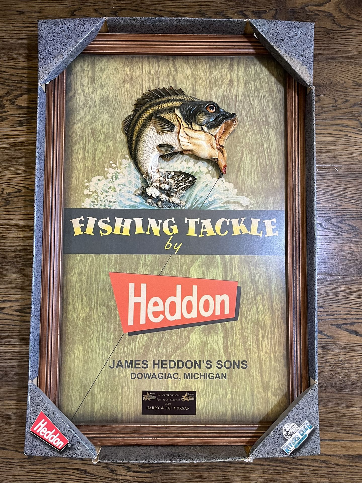 3-D Heddon Fishing Tackle Framed Sign w/ Recipient Name Plate - NEW