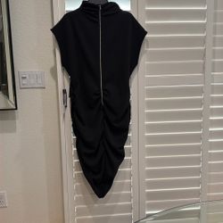 Gabrielle Union NYC Black Ruched Zip Detail Mock Neck Knee Length Dress