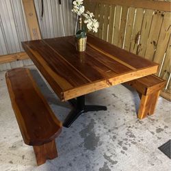 Custom red cedar kitchen table with two bench