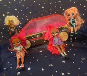 LOL Surprise 3-in-1 Party Cruiser Car with Surprise Pool, Dance Floor and Magic Black Lights and 4 dolls