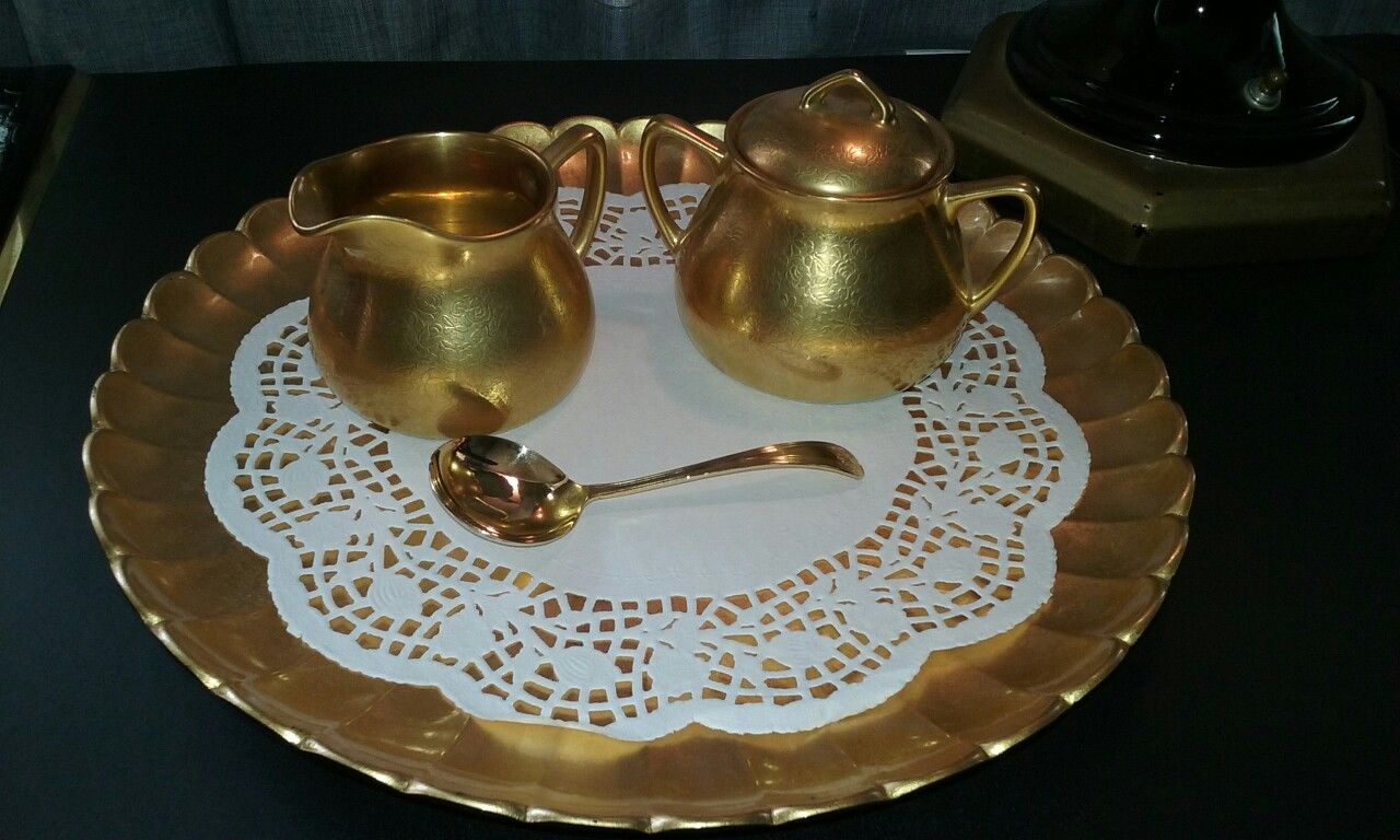 1930s PICKARD China Glazed Textured 22K Gold Finish with Spoon from Sheffield England
