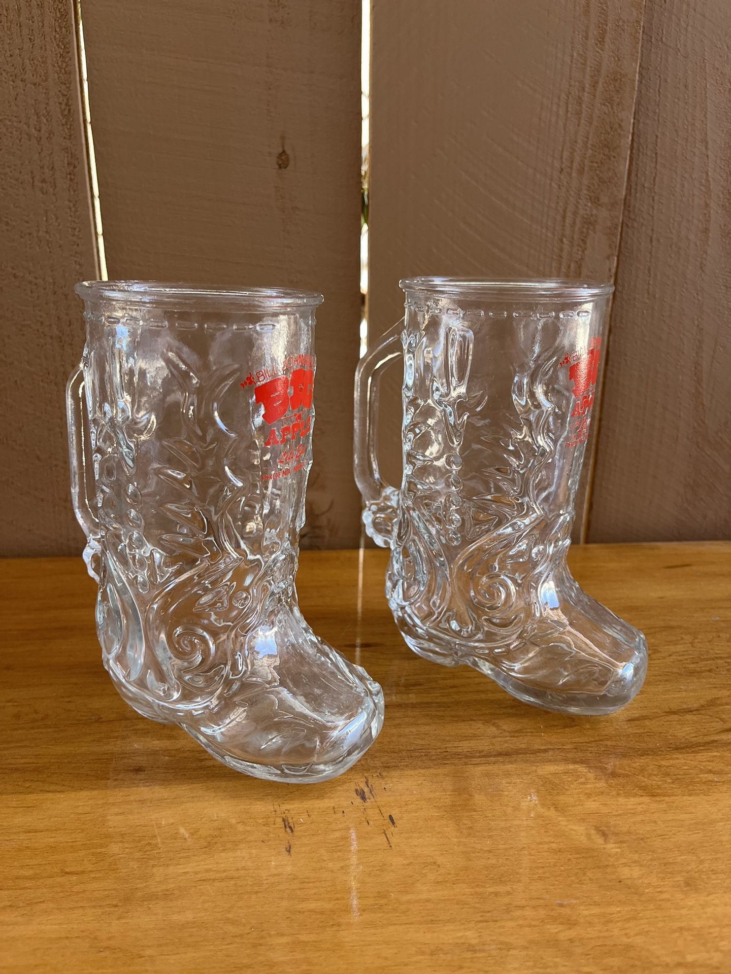 Vintage Set Of 2 Bill Johnson Glass Cowboy Boot Mugs
